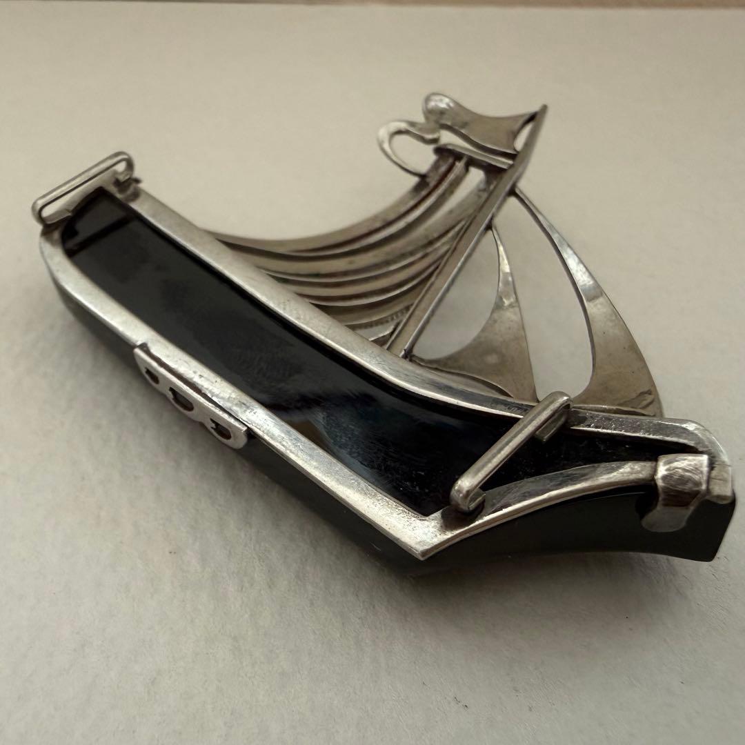 アンティーク帯留　帆船　綺麗な彫り　大正ロマン