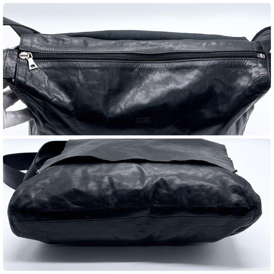 m0851 ショルダーバッグ メッセンジャーバッグ アニリンレザー　ブラック 黒