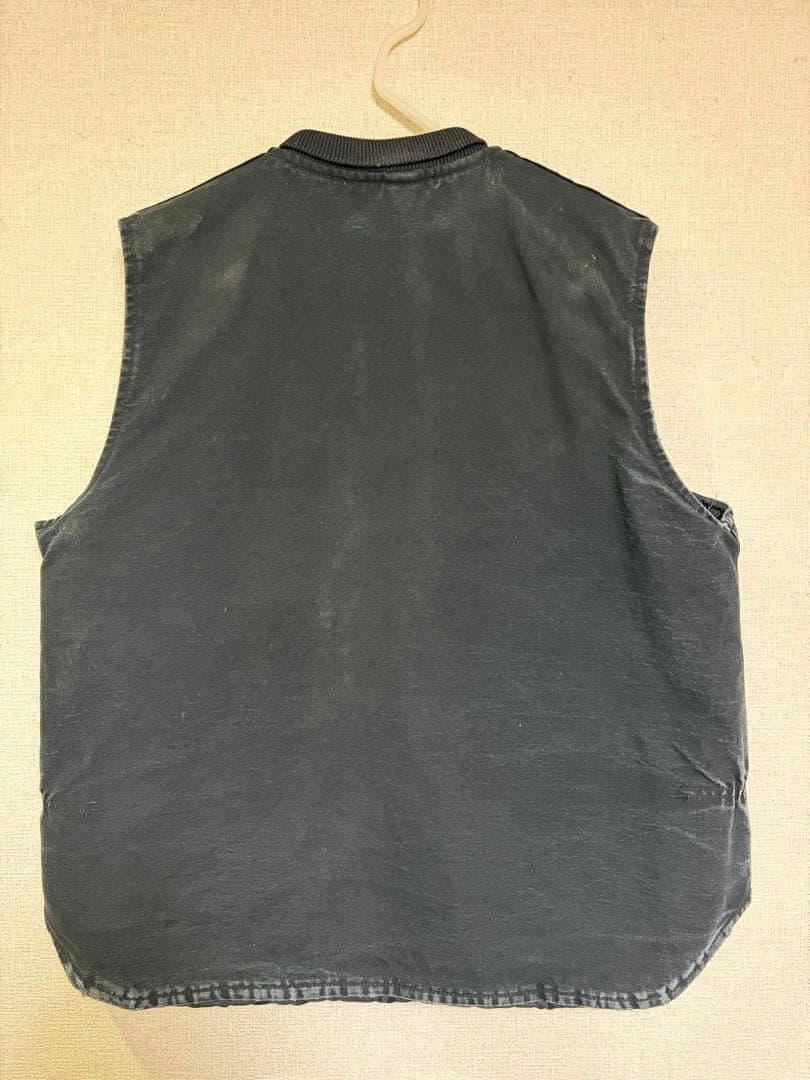 古着 USA製 カーハート ダックベスト ジャケット 腰ゴム　ネイビー　ブラック