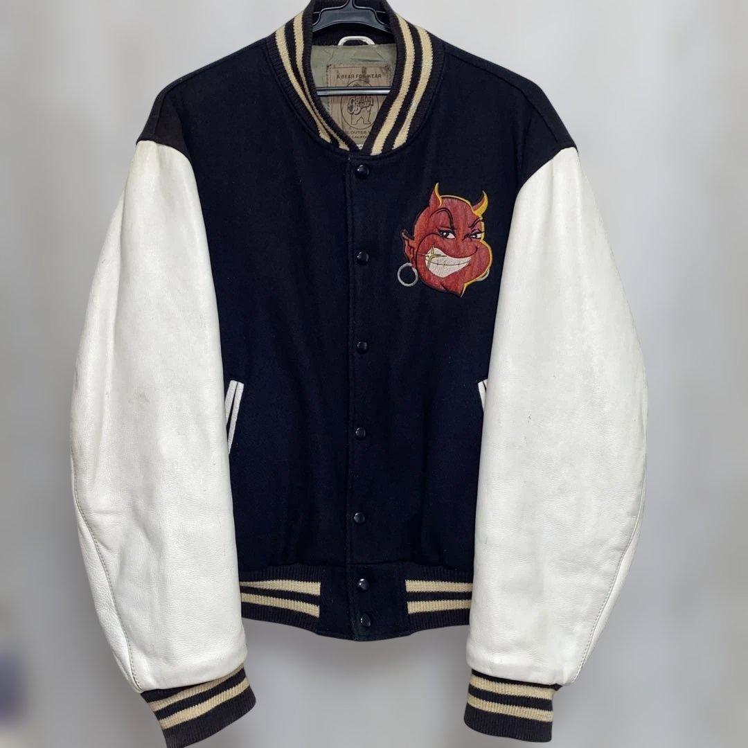 90s ゴールデンベア Golden Bear 袖レザー　スタジャン　M