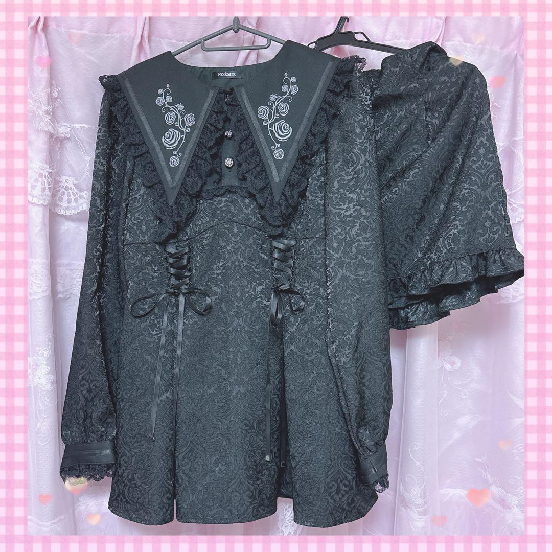NOEMIE ローズ刺繍レースアップセットアップ ブラック 地雷 ゴシック