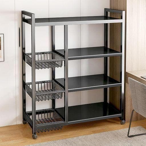 スチールラック棚キャスター付 ブラック キッチンラック キッチン収納 食器棚