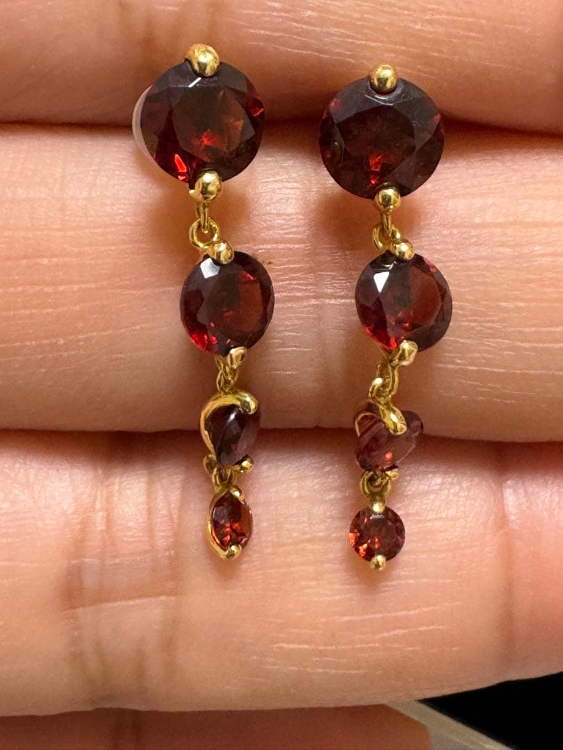 K18 天然ガーネットネックレスとピアスセット