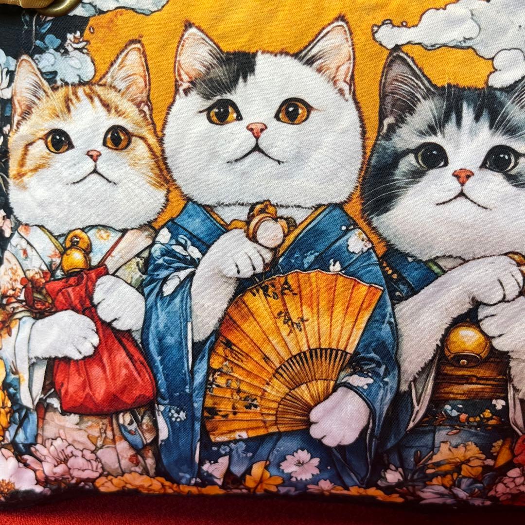 猫がいっぱい 一閑張り バッグ かごバッグ ハンドバッグ 和柄 猫 横長大きめ