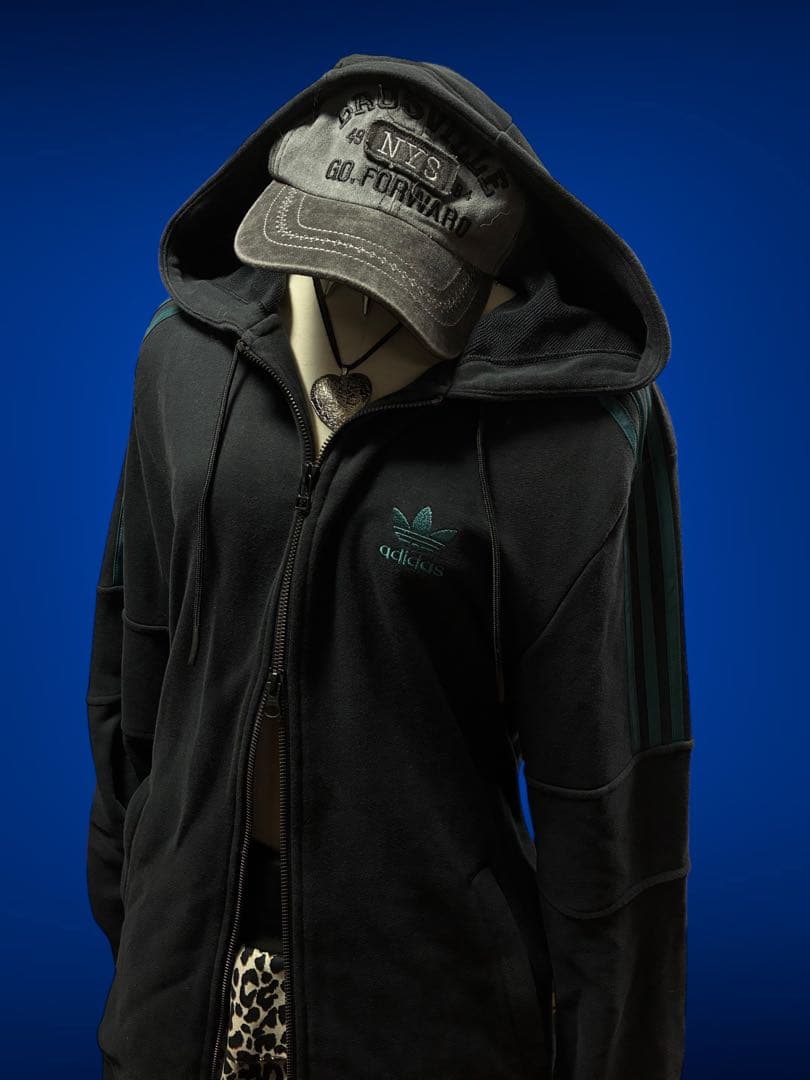レア✴︎adidasトレフォイル刺繍Wジップ　ターコイズy2kグランジ平成ギャル