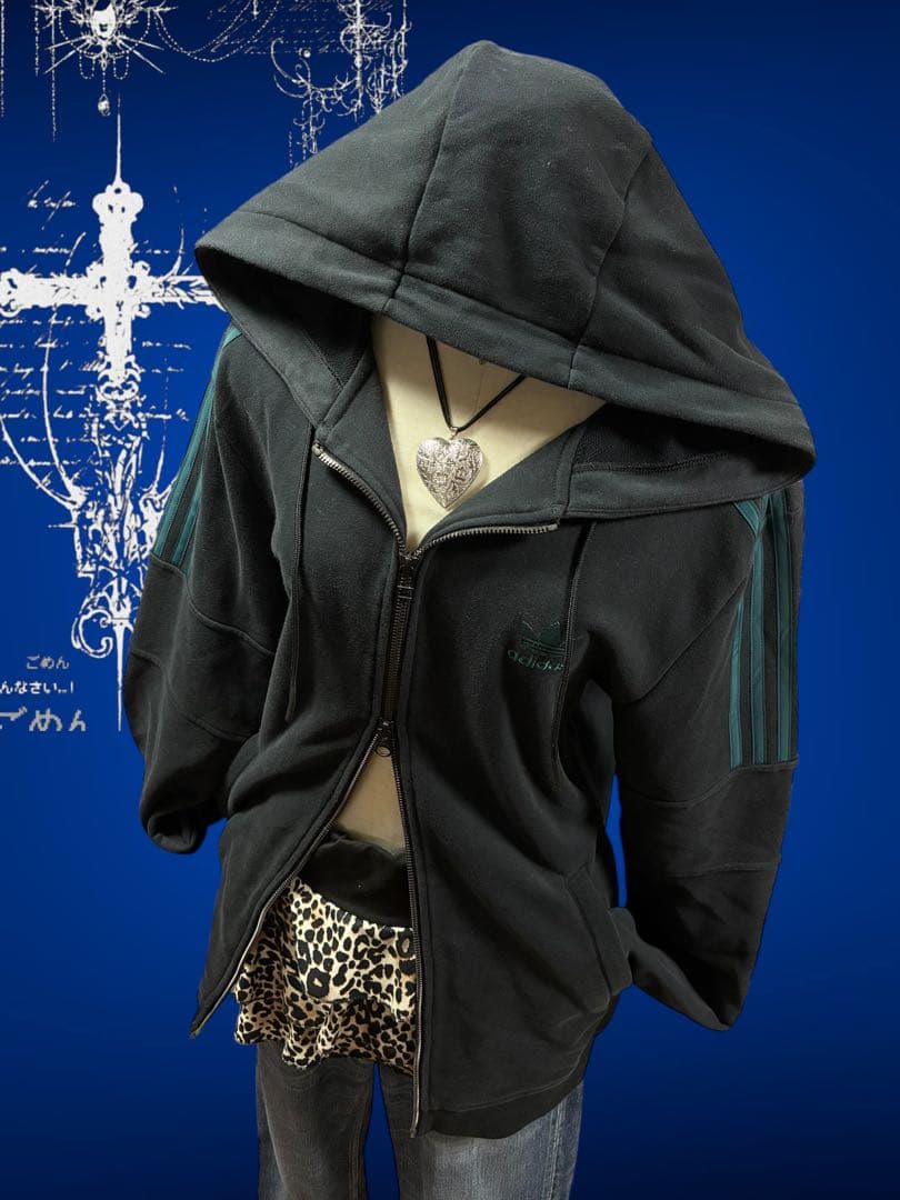 レア✴︎adidasトレフォイル刺繍Wジップ　ターコイズy2kグランジ平成ギャル