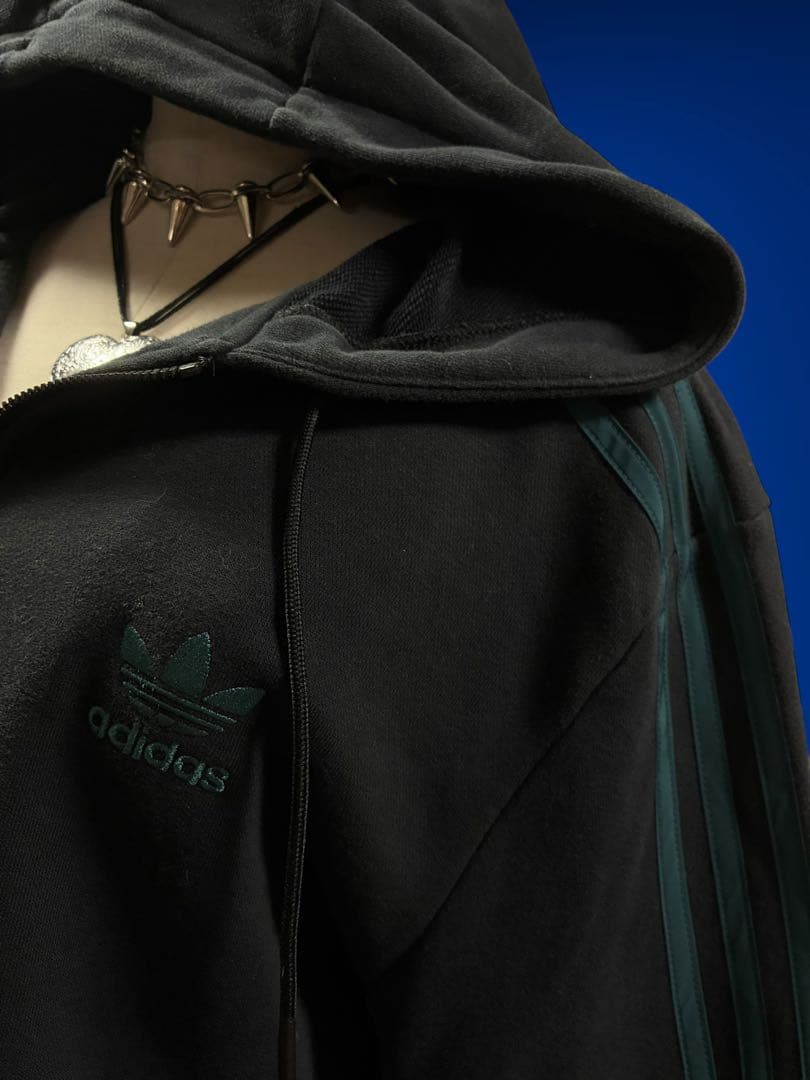 レア✴︎adidasトレフォイル刺繍Wジップ　ターコイズy2kグランジ平成ギャル