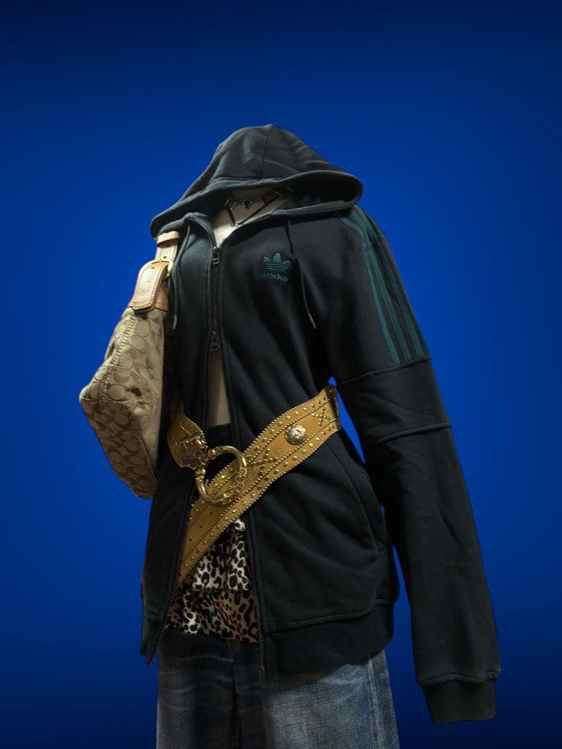 レア✴︎adidasトレフォイル刺繍Wジップ　ターコイズy2kグランジ平成ギャル