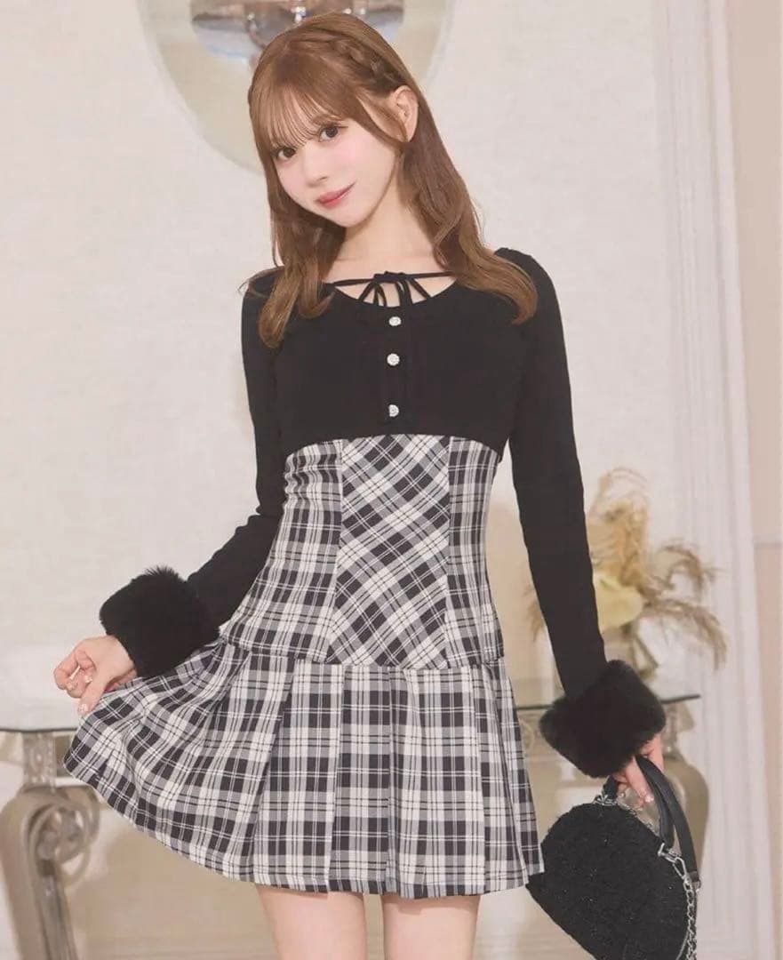 ミシェルマカロン ボレロsetチェックプリーツワンピ