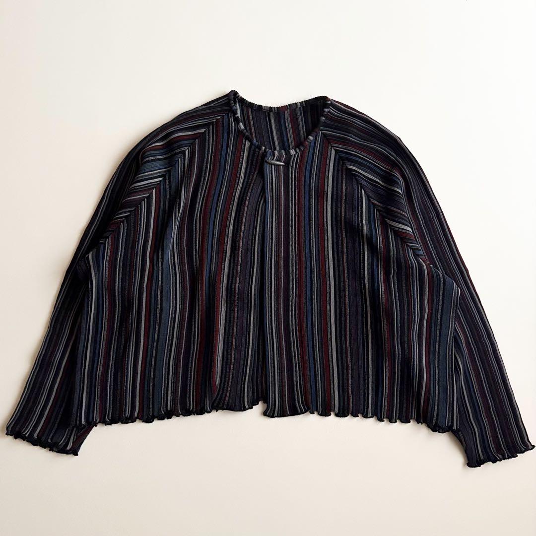 ヨーガンレール✨ストライプ ウール シルク カーディガン 赤 ネイビー