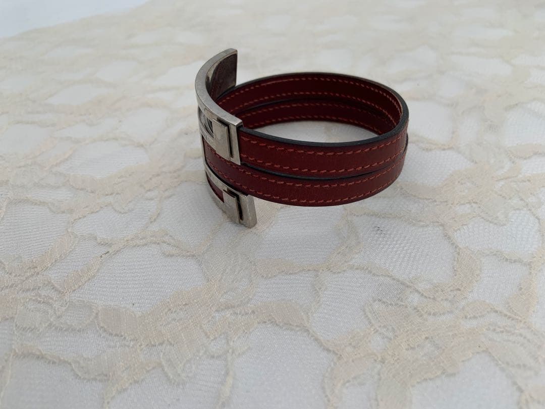 エルメス バングル プスプス シルバー レザー H ブレスレット