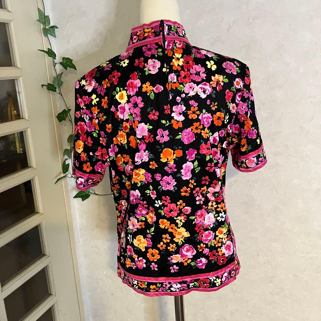 【美品】LEONARD ハイネック半袖コットンシャツL