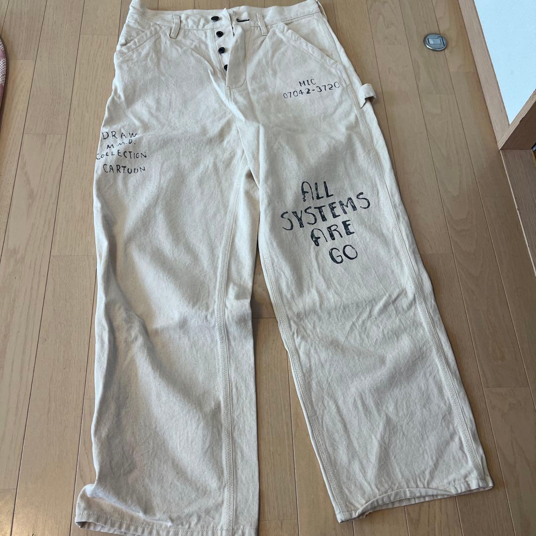 framework プリント入りクリーム色ワークパンツ