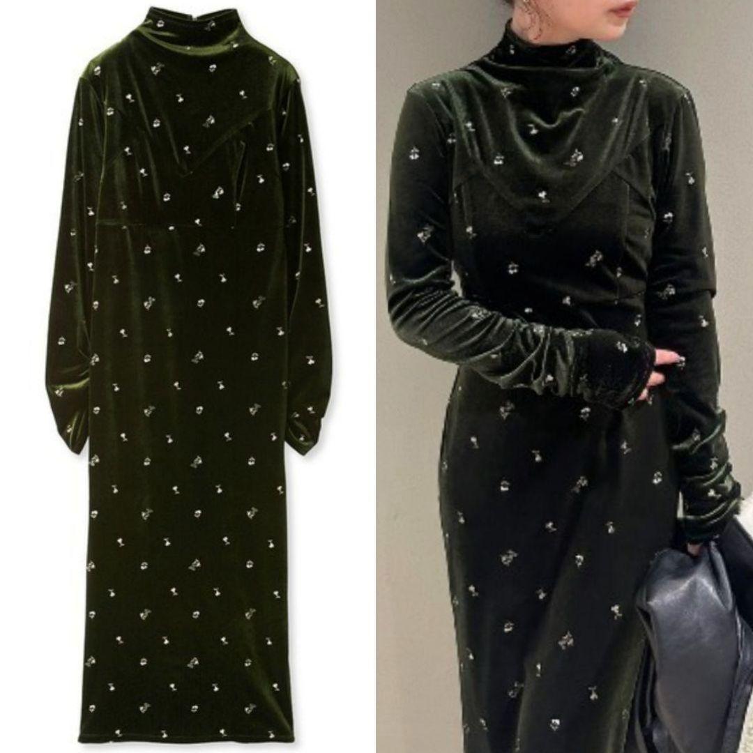 Lily brown♡エンブロイダリー　フラワー　ベロア　ワンピース