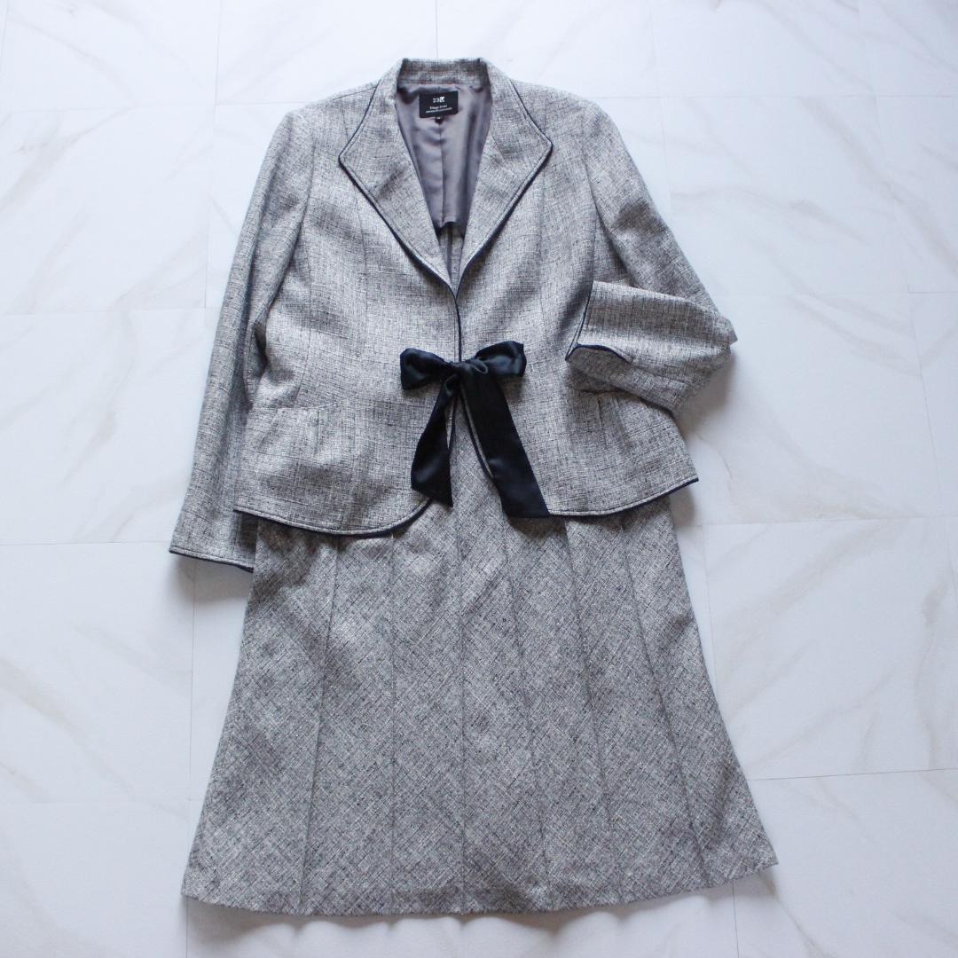 【大きいサイズ】23区 セットアップ 48 スカート ツイード リボン グレー