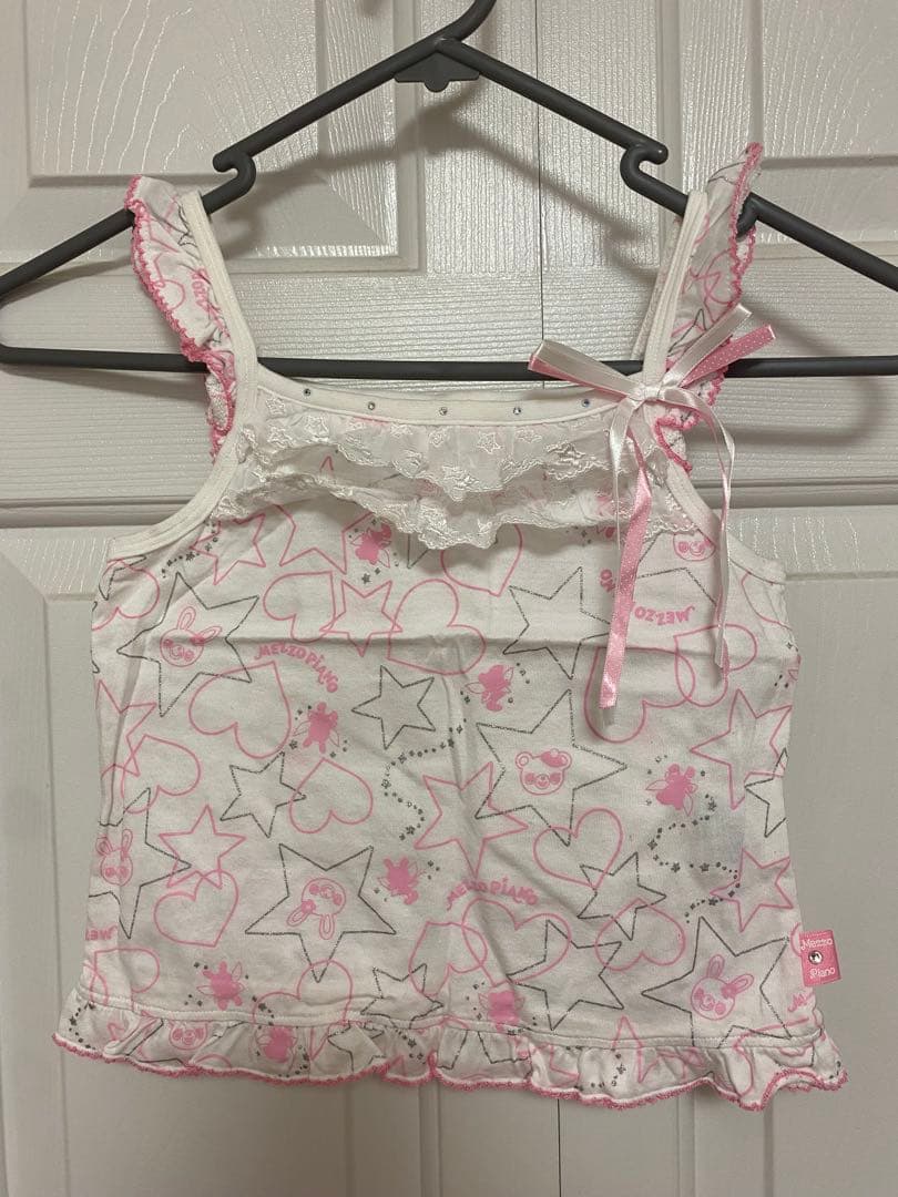 メゾピアノ フリルリボン 白ピンク タンクトップ 120cm