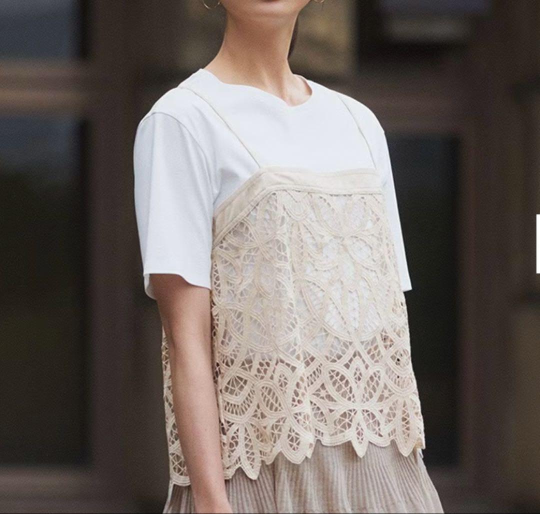 新品タグ付き！23区 レースキャミソール付き カットソー ホワイト