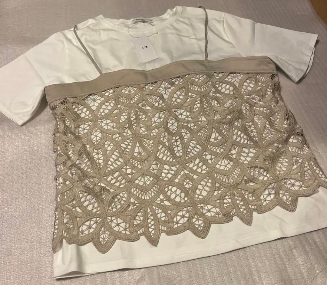 新品タグ付き！23区 レースキャミソール付き カットソー ホワイト