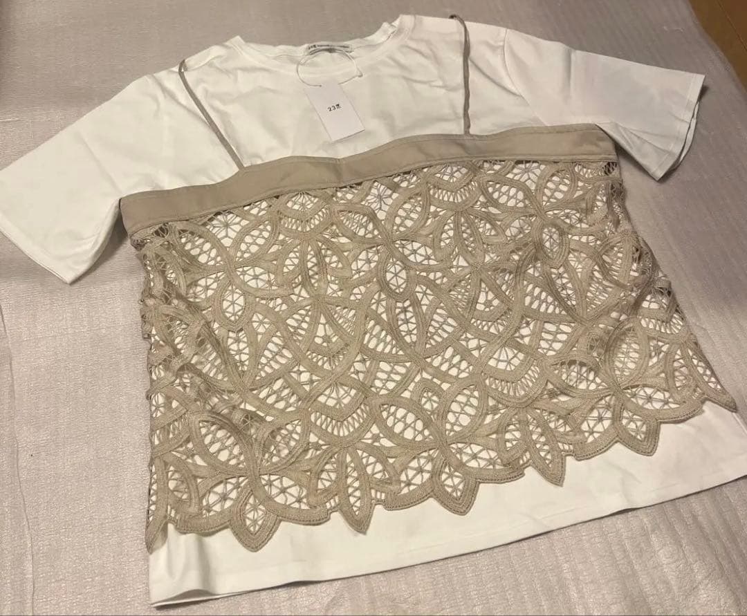 新品タグ付き！23区 レースキャミソール付き カットソー ホワイト