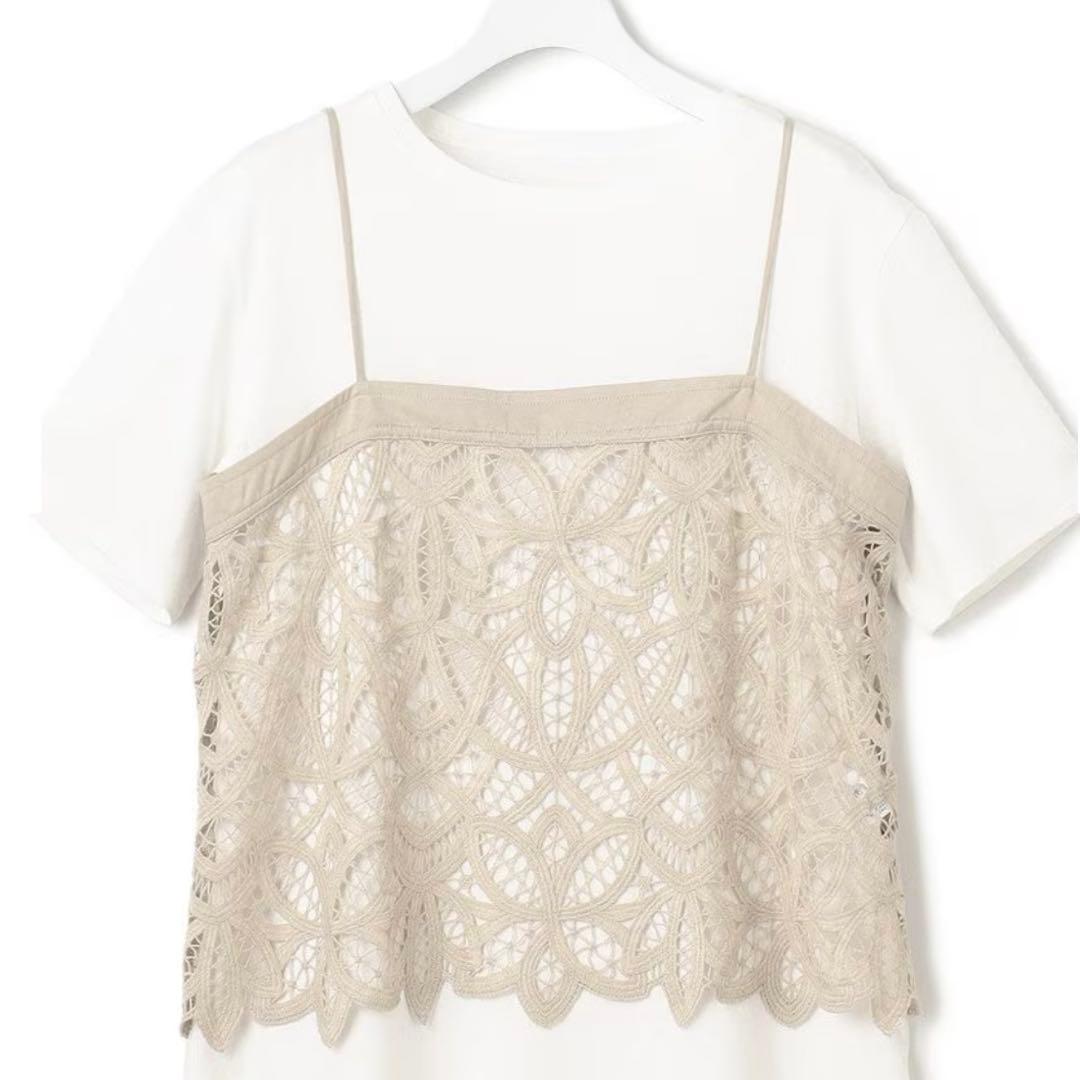 新品タグ付き！23区 レースキャミソール付き カットソー ホワイト
