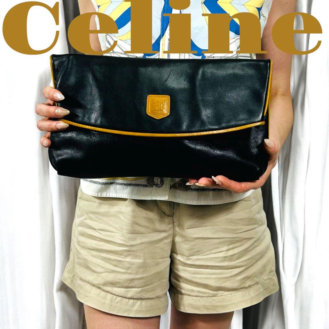 【人気】Celine セリーヌ　クラッチバッグ マカダム オールレザーブラック