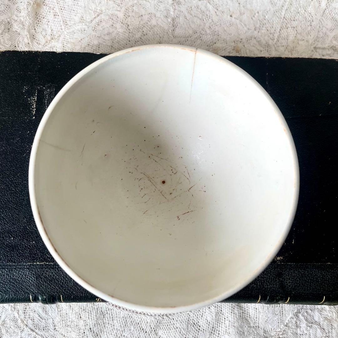 ホワイトレリーフカフェオレボウル　フランスアンティーク　白　19世紀後期