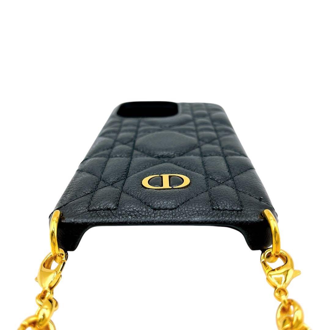 美品 ディオール カナージュ 14 Pro iPhoneケース チェーン 黒 金