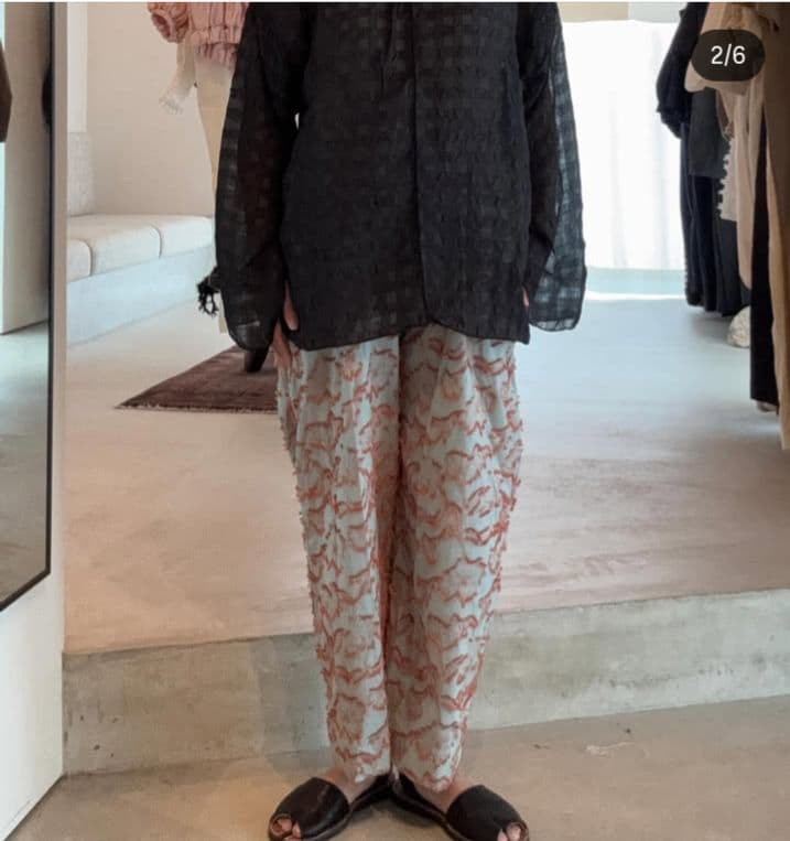 タグ付き未使用 ito fukuokaジャガードパンツ（ブルー・テラコッタ）