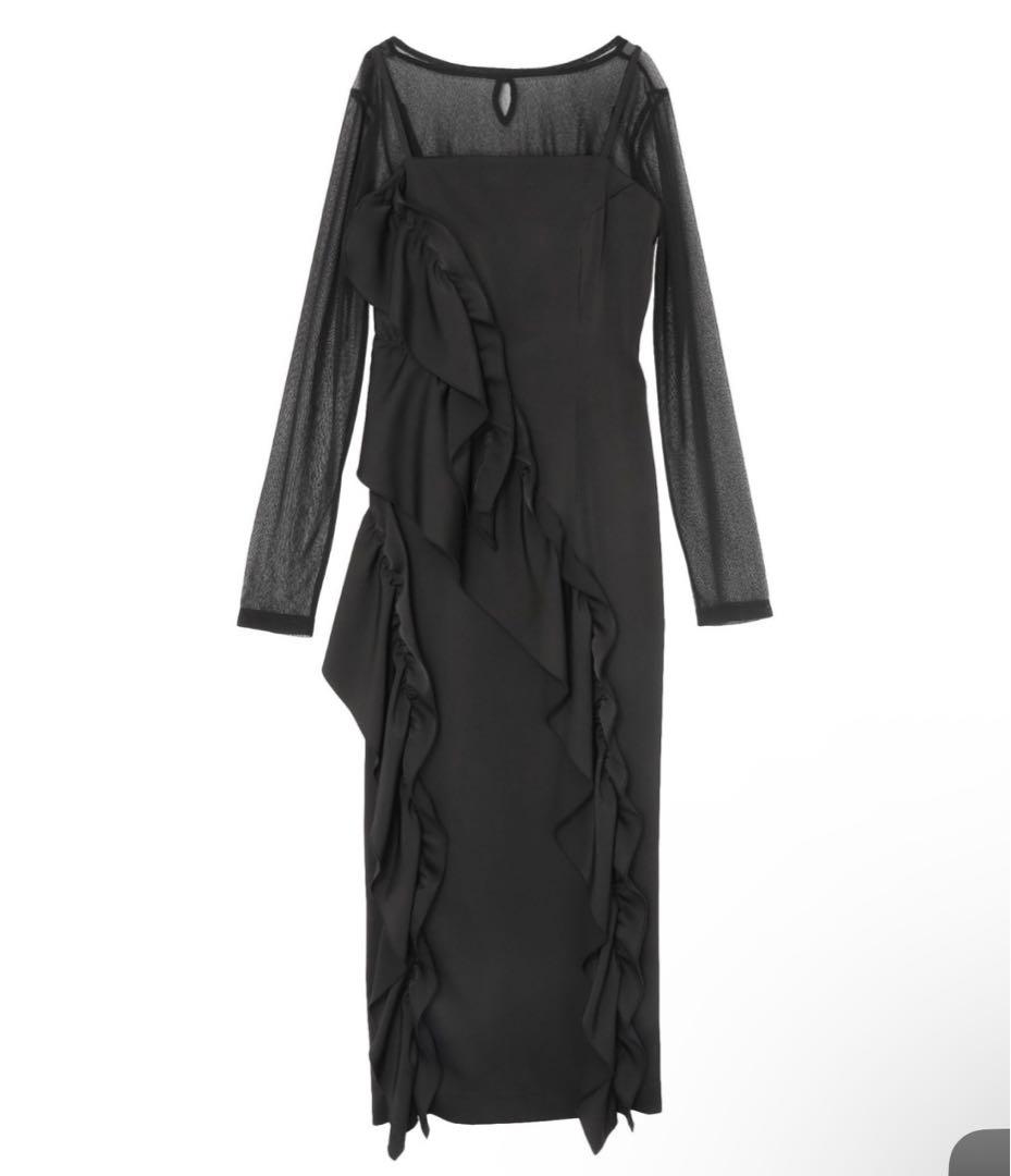 LAGUNAMOON シアートップス付 フリルキャミドレス M ブラック