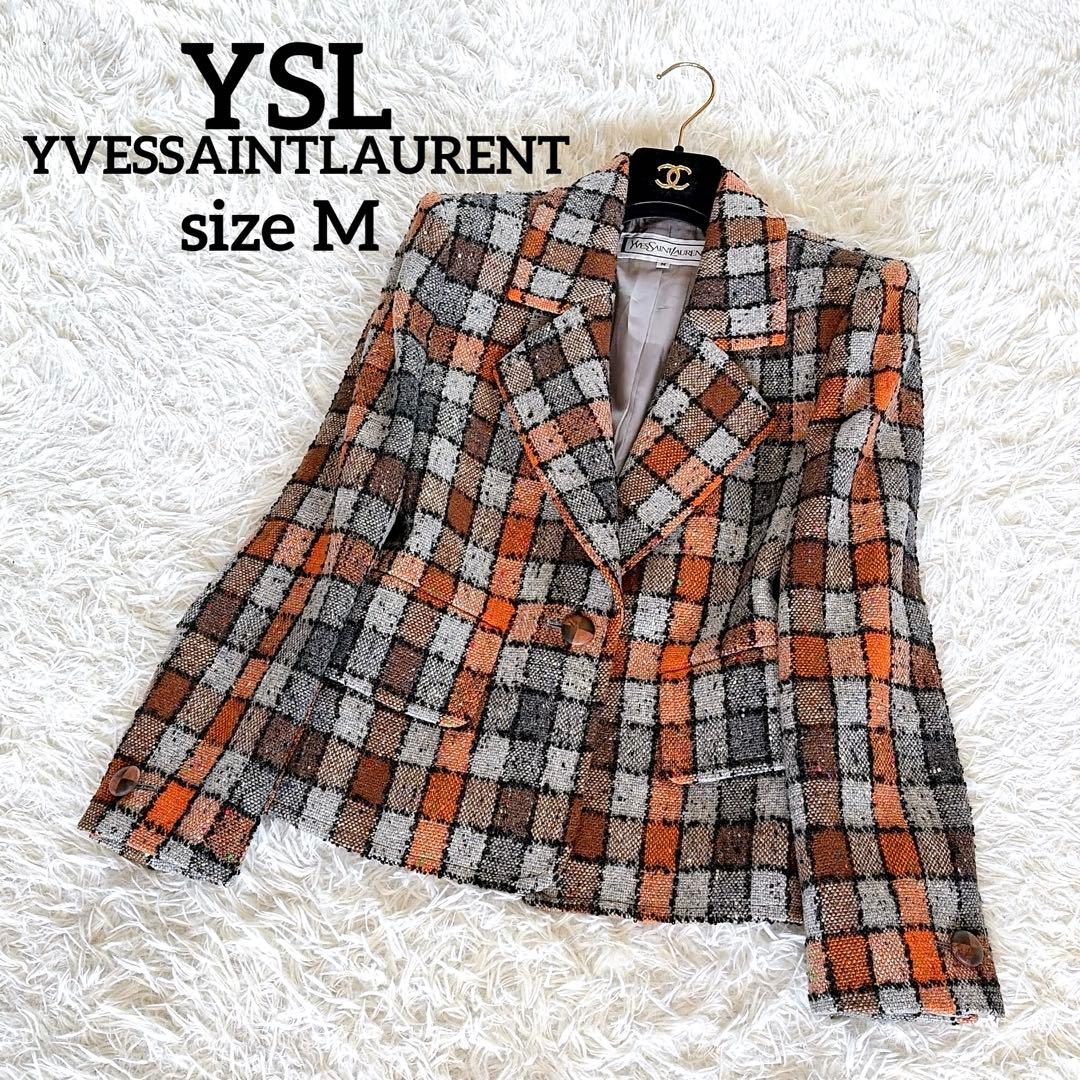 希少✨美品【イヴサンローラン】ツイードジャケット ブロックチェック オレンジM