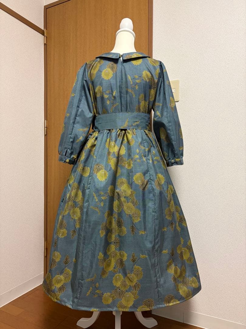 着物リメイク♪ 大島紬　ふんわりワンピース　MーL 菊模様　総裏地付き♪