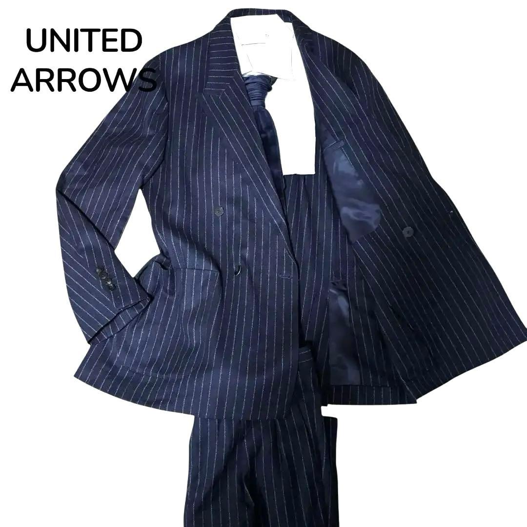 美品☆UNITED ARROWS セットアップ　濃紺　ストライプ　ダブル　M