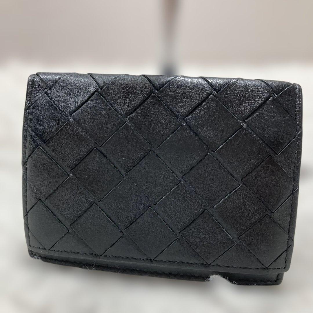 美品 ボッテガヴェネタ　マキシイントレチャート　カードケース　ブラック　レザー