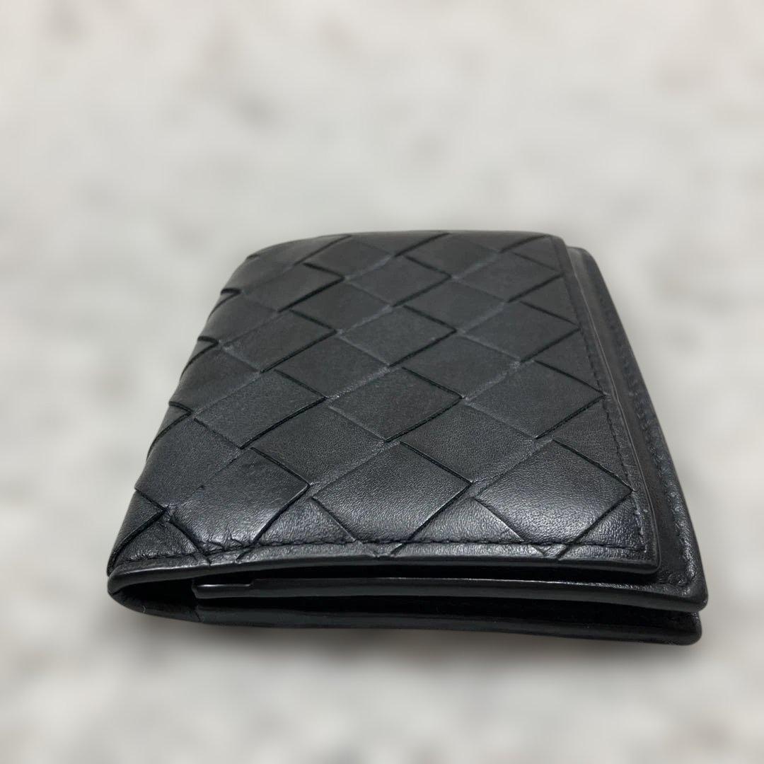 美品 ボッテガヴェネタ　マキシイントレチャート　カードケース　ブラック　レザー