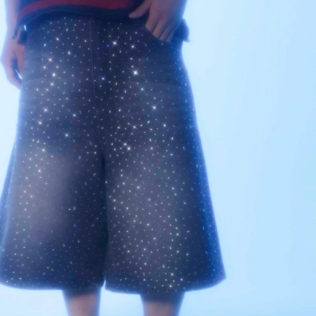 a2o クリスタルストーンデニムショーツ ブラック