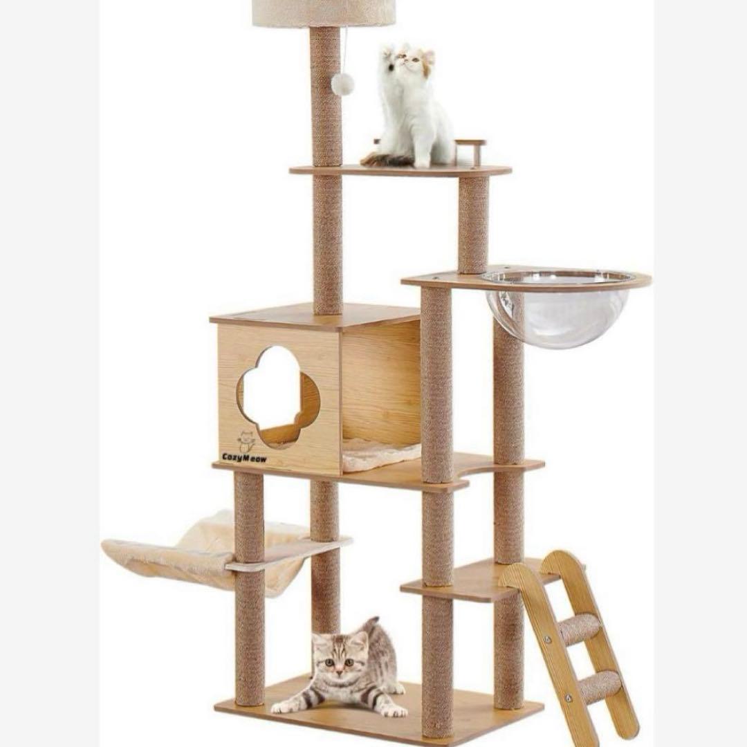 キャットタワー❣️ハンモック 木製 スリムデザイン 大型猫用 宇宙船 156㎝