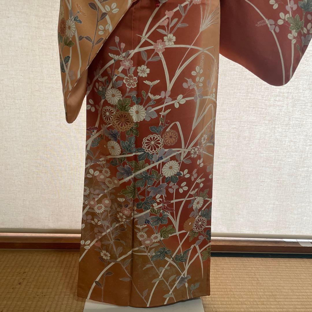 正絹訪問着 ピンクとベージュ 花柄刺繍 着物、帯、帯締め、帯揚げ、長襦袢のセット