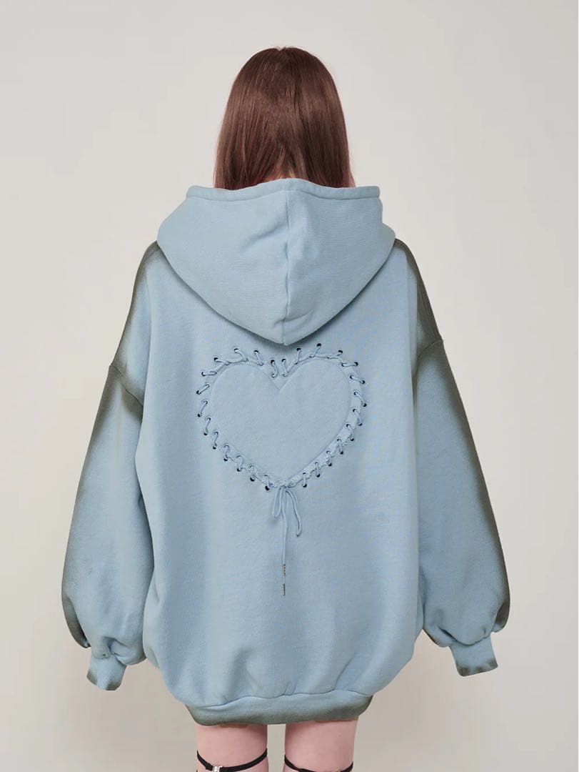 ダーリッチ スプレーレースアップフーディ サックス ブルー 水色 完売品