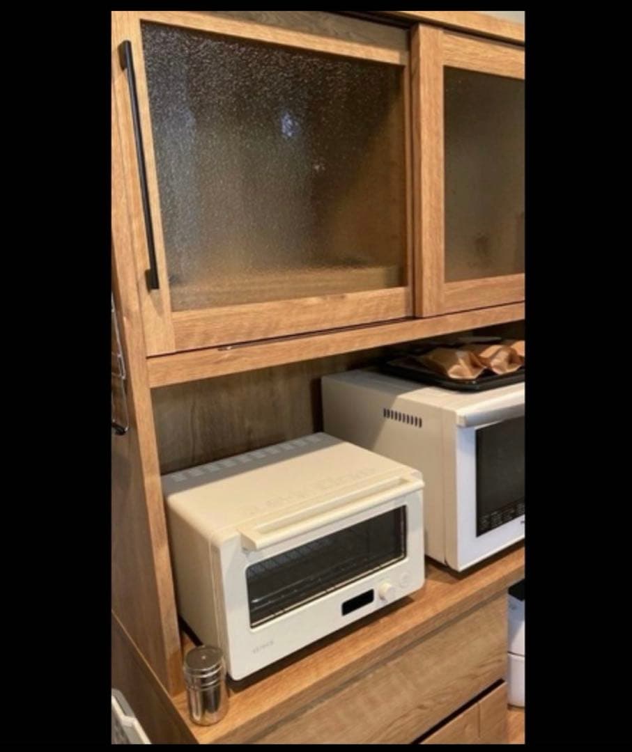 m　【大川家具】木目調 食器棚 ガラス扉付き