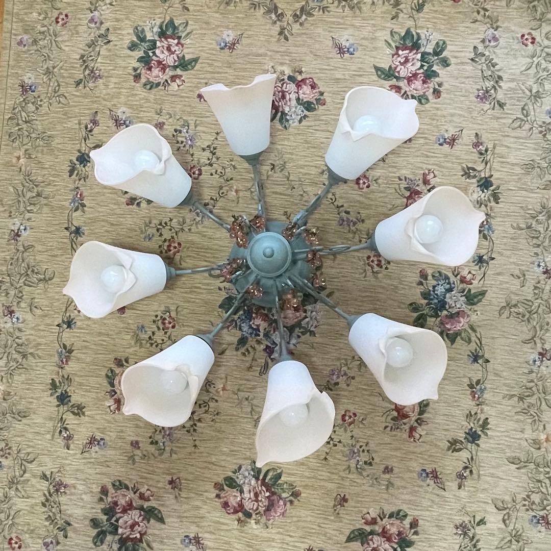 KOIZUMI LEDシャンデリア ピンク　姫部屋インテリア　ガラス細工 8灯