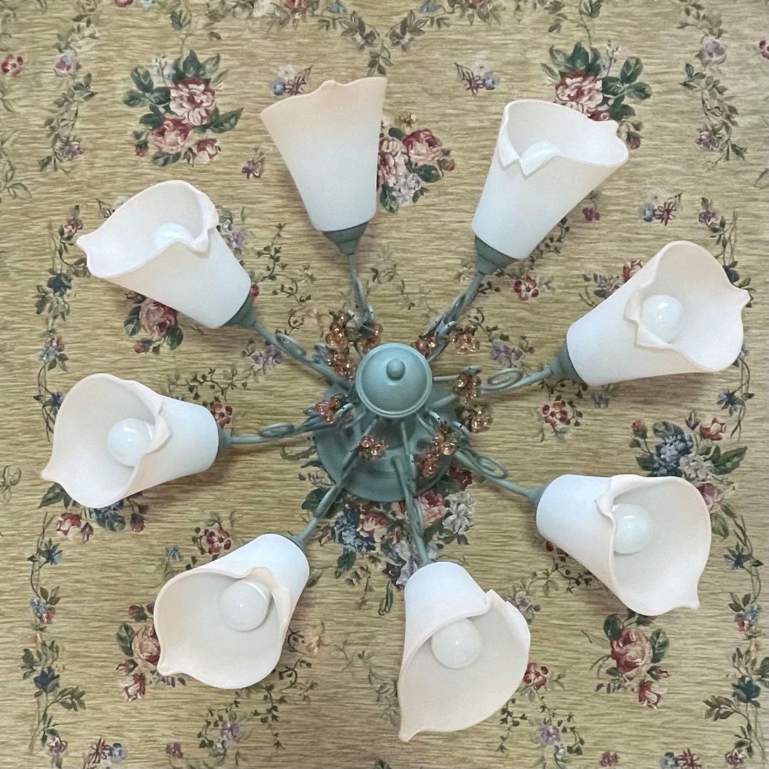 KOIZUMI LEDシャンデリア ピンク　姫部屋インテリア　ガラス細工 8灯