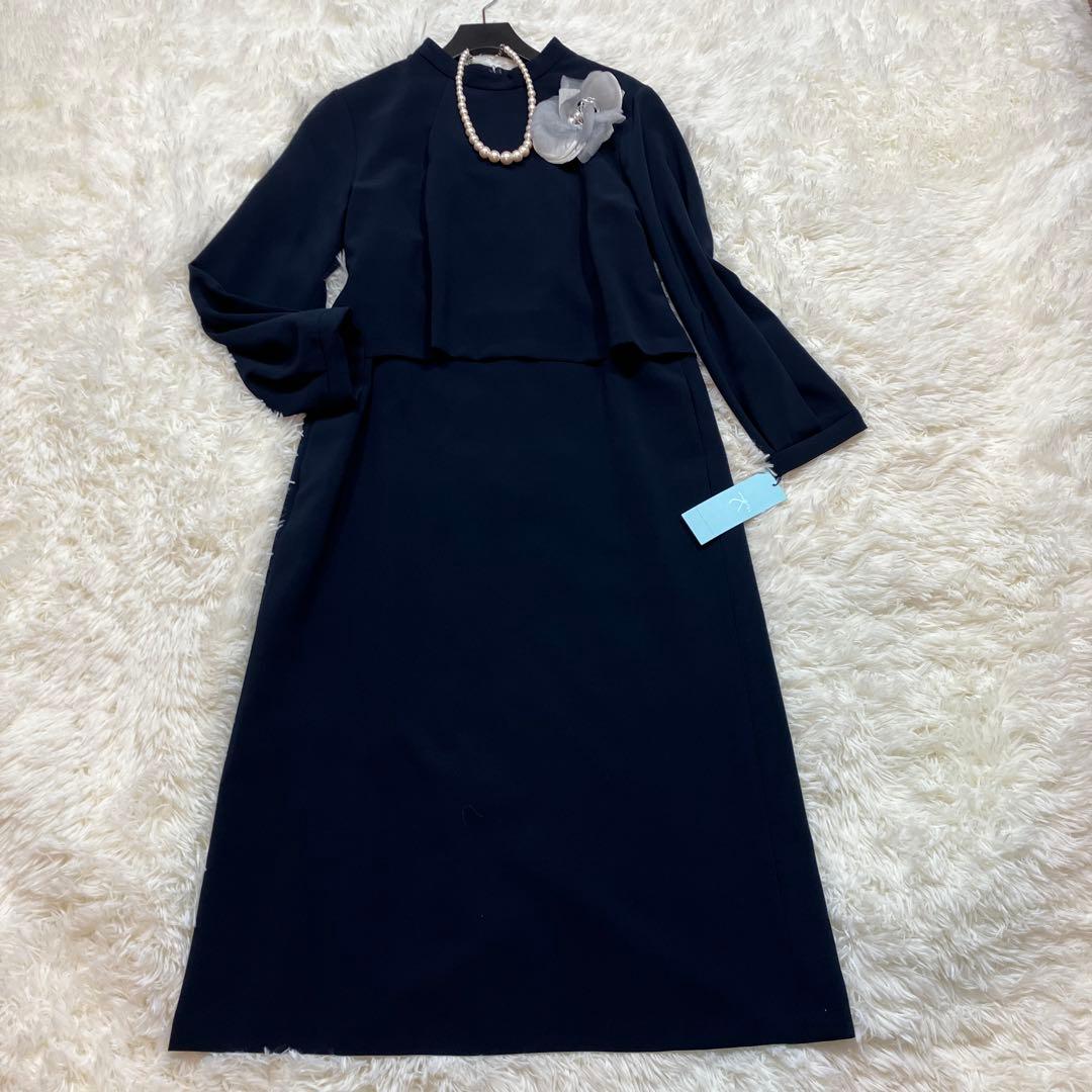 新品未使用タグ付き 組曲 ワンピース レース切替え セレモニー ネイビー L