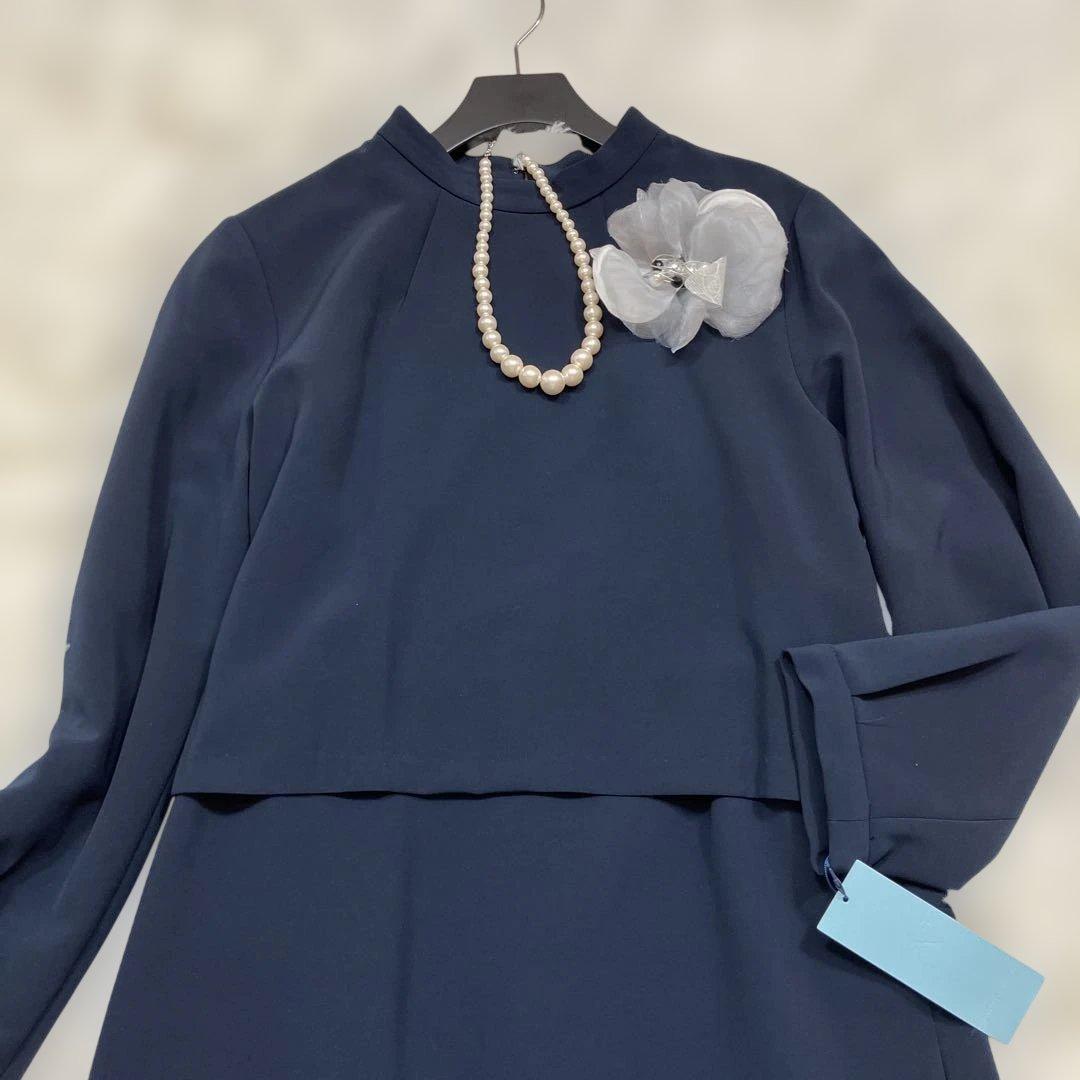 新品未使用タグ付き 組曲 ワンピース レース切替え セレモニー ネイビー L