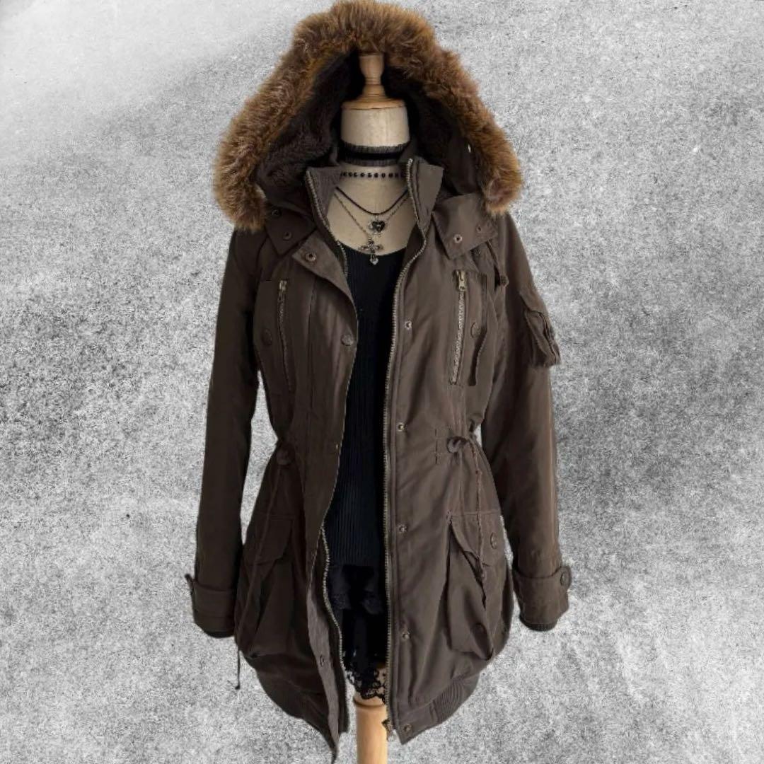 ✨本日限定セール✨平成ギャル y2k グランジ ファー付きモッズコート ギミック