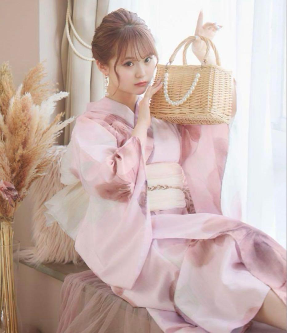 sugar ピンク花柄浴衣・帯・下駄3点セット
