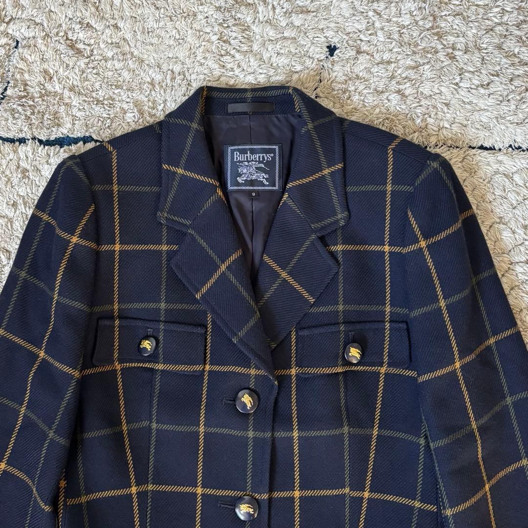 【未使用級✨】バーバリー　テーラードジャケット　メタル釦　チェック　ウール　9