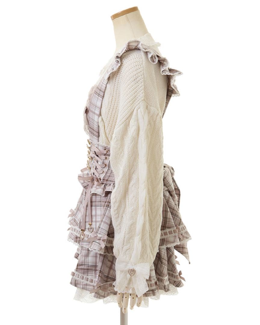 美品 LIZLISA はしごリボンチェックティアードスカパン ピンク