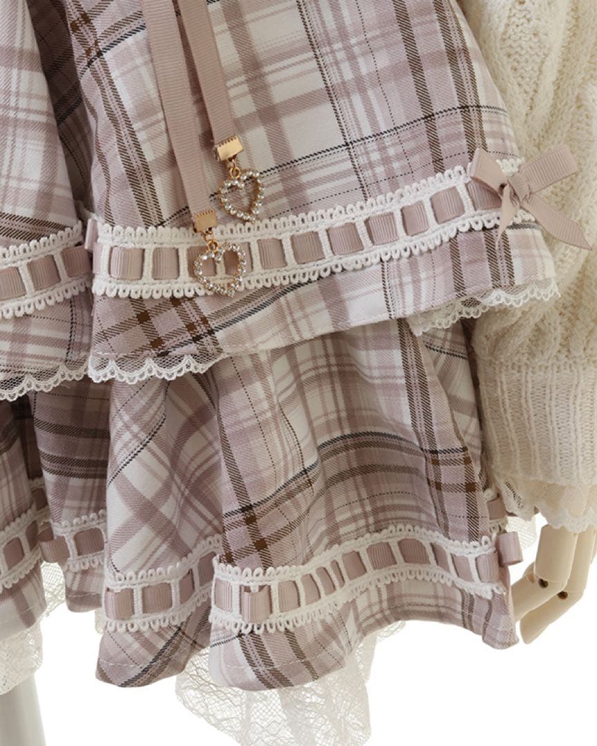 美品 LIZLISA はしごリボンチェックティアードスカパン ピンク