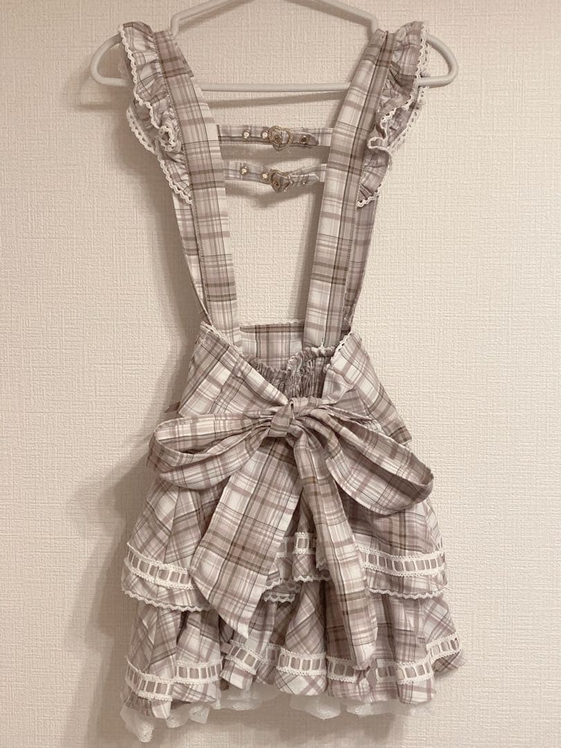 美品 LIZLISA はしごリボンチェックティアードスカパン ピンク