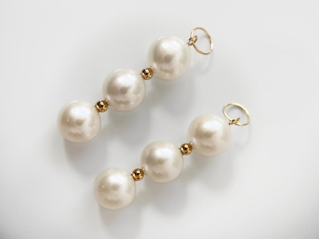 K18 あこや真珠 パールチャーム 3連 ピアリング対応